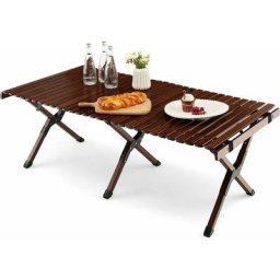 Table de Camping Pliante en Bois, Table de Pique-Nique Portable avec Sac de Transport, Table en
