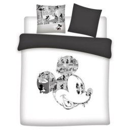 Parure de lit double réversible Disney Mickey - Bande Dessinée - Noir et Blanc - 220 cm x 240 cm