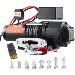 Treuil Electrique 12 v 4500 lb 2041 kg avec Telecommande Sans Fil Treuil a Corde en Nylon