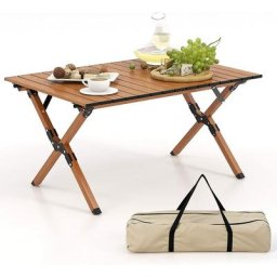 Table de Camping Pliante en Aluminium à Latte Enroulable, Table Pliante Extérieure Charge 50kg avec