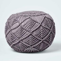 Pouf tressé en macramé gris, 40 x 50 cm - Gris - Homescapes