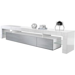 Vladon - Armoire basse Meuble Table tv Etagère Lima en Blanc mat- haute brillance - Façades en