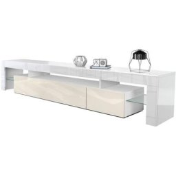 Armoire basse Meuble Table tv Etagère Lima en Blanc mat- haute brillance - Façades en Crème haute