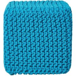 Pouf Repose-pieds en tricot Cube Sarcelle - Bleu sarcelle - Homescapes