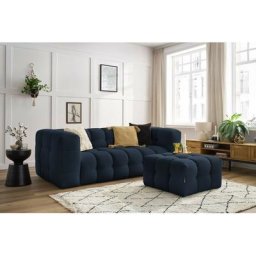 Canapé droit fixe Bobochic Canapé droit fixe 3 places cloud avec pouf Bleu foncé - Bleu foncé