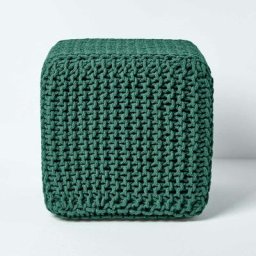 Pouf Repose-pieds en tricot Cube Vert anglais - Vert Anglais - Homescapes