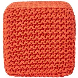 Pouf Repose-pieds en tricot Cube Orange - Orange - Homescapes