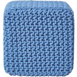 Pouf Repose-pieds en tricot Cube Bleu - Bleu - Homescapes