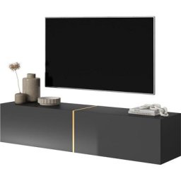 Selsey - bisira - Meuble tv 140 cm noir avec insert doré