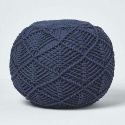 Pouf tressé en macramé bleu marine, 40 x 50 cm - Bleu Marine - Homescapes