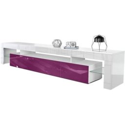 Vladon - Armoire basse Meuble Table tv Etagère Lima en Blanc mat- haute brillance - Façades en Mûre