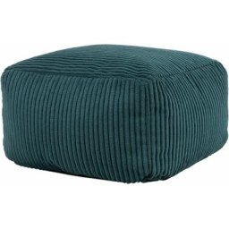 Pouf Repose-Pieds Carré en Velours Côtelé Theo, Poufs de Salon, Bleu Canard - Bleu Canard - Icon