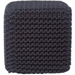Pouf Repose-pieds en tricot Cube Noir - Noir - Homescapes