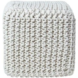 Pouf Repose-pieds en tricot Cube Blanc cassé - Blanc Cassé - Homescapes