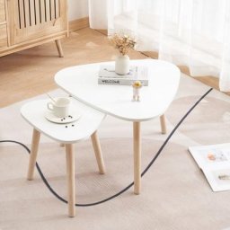 Dyhf - Set de 2 Blanc Tables Basses Bois Table d'Appoint Table Basse Guéridon