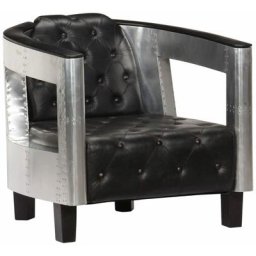 Fauteuil en style d'aviation Noir Cuir véritable Vidaxl Black