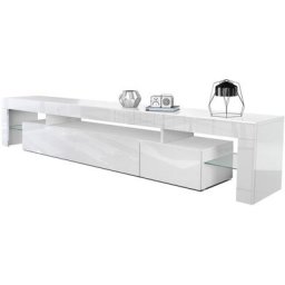 Armoire basse Meuble Table tv Etagère Lima en Blanc mat- haute brillance - Façades en Blanc haute