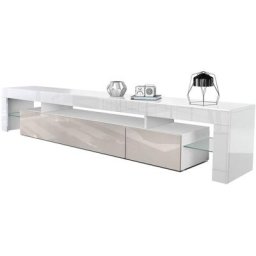 Armoire basse Meuble Table tv Etagère Lima en Blanc mat- haute brillance - Façades en Gris sable