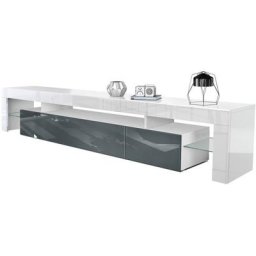Vladon - Armoire basse Meuble Table tv Etagère Lima en Blanc mat- haute brillance - Façades en Gris