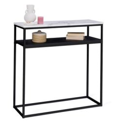 Idmarket - Console double alaska effet marbre et bois noir pied métal - Multicolore
