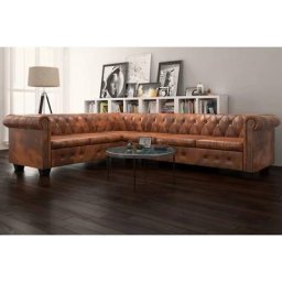 Moderne-Stil Canapé d'angle Chesterfield 6 Places Cuir artificiel Marron Pour salon/jardin,Montage