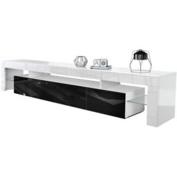 Vladon - Armoire basse Meuble Table tv Etagère Lima en Blanc mat- haute brillance - Façades en Noir