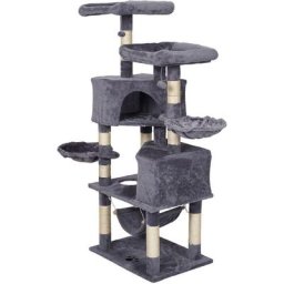 Fudajo - Arbre à chat Gris clair Motif de pattes 148cm Arbre Hamacs Maisons pour chats Balles de