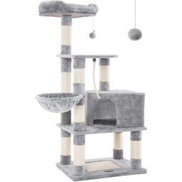 Feandrea Arbre à chat Hauteur de 138cm avec griffoir Multi niveaux Niche Panier suspendu Salle de