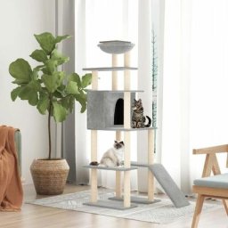 Arbre à chat avec griffoirs Maison à chat - Grande capacité en sisal Gris clair 166 cm BV208024