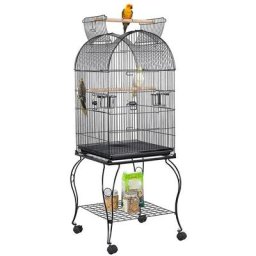 Cage à Oiseau avec Toit Ouvert Volière sur roulettes pour Canaries Perroquet Perruches et