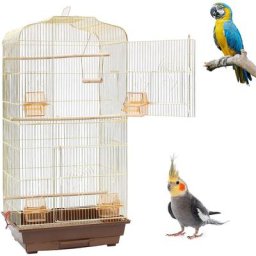 Aqrau - Cage à Oiseaux Rectangulaire, Volière,Cage à Perroquet en Métal avec Mangeoire et Plateau
