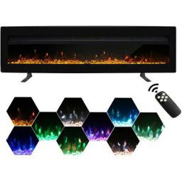 50inch/127cm Insert de cheminée électrique mural autonome en métal avec télécommande à flamme
