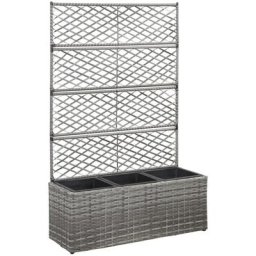Jardinière en treillis 3 pots | Bac à Fleur, Bac et balconière 83x30x130cm Résine tressée Gris