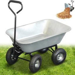 Chariot de Jardin à Main 75L Benne Basculante - Capacité de Charge Max 250Kg - 4 roues ø 260 mm