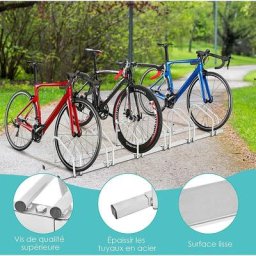 Râtelier 6 Vélos en Acier Fixation au Sol ou Mur 180x32.5x26CM Résistant aux Intempéries