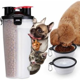 Erqvhqv - Bouteille d'eau pour chien, 2 en 1, portable, étanche, pour chien, avec 2 gamelles