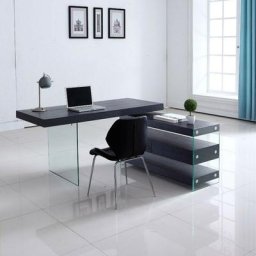 Bureau Design En Verre Avec Retour Et Caisson Dixon - Wengé, Bois Mdf, Rectangulaire, Style