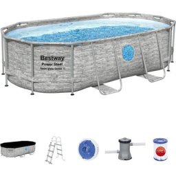 Bestway - 56714 Power Steel Pool Swim Vista Oval Set, piscine en acier Power Steel Swim Vista avec