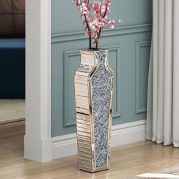 Large Floor Standing Vase 68 cm, Large Living Room Vase, High Vase, Silver, Diamond Mirror and