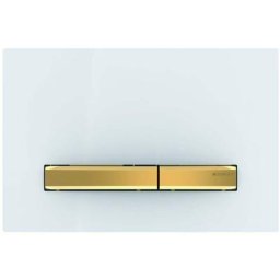 Geberit - Sigma50 - Plaque de déclenchement 2 touches, blanc / laiton 115.672.11.2