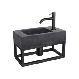 Force Set lave-mains 40x22x8cm 1 trou avec robinet courbé et siphon + bonde noir mat Rectangulaire