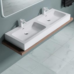 Sogood - Double Lavabo à Poser Blanc Mat 140cm Vasque pour 2 Lave Mains pour Salle de Bains