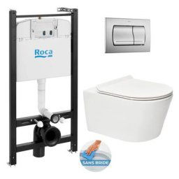 Pack Bâti-support Active + wc sans bride sat Brevis + plaque chrome mat ( ActiveBrevis-2) - Roca