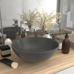 Hommoo - Lavabo de salle de bain Ceramique Gris fonce Rond