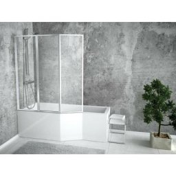 Baignoire bain douche droite avec pare baignoire 3 volets + tablier de baignoire blanc integra