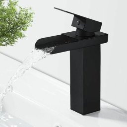 Robinet Salle Bain Cascade Noir Mat, Mitigeur Lavabo Robinet Lavabo en Laiton avec Eau Froide &