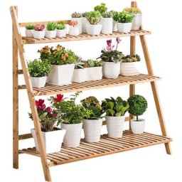 Porte Plantes en Bambou Étagère Echelle à Fleurs pour Jardin Balcon Terrasse - 100 x 38 x 97cm