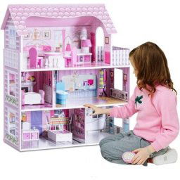 GOPLUS Maison de Poupees, Maison de Reve en Bois, Villa Enfant a 3 Etages et 5 Pieces avec