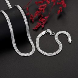 Ensemble de bijoux de luxe en argent Sterling 925 6MM chaîne géométrique bracelet collier pour