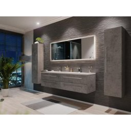Ensemble meuble de SDB Colossos 160 4 pièce en aspect béton avec miroir LED
